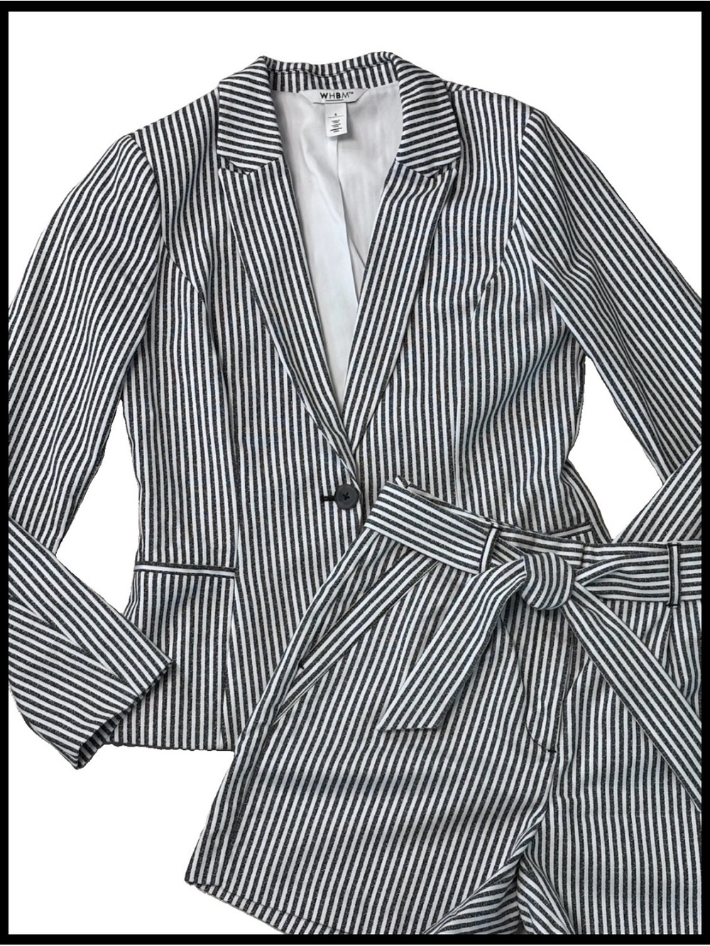 NWOT WHBM Pinstripe Fitted Blazer W/ Matching Shorts Black/ White Size 6 - Picture 2 of 16